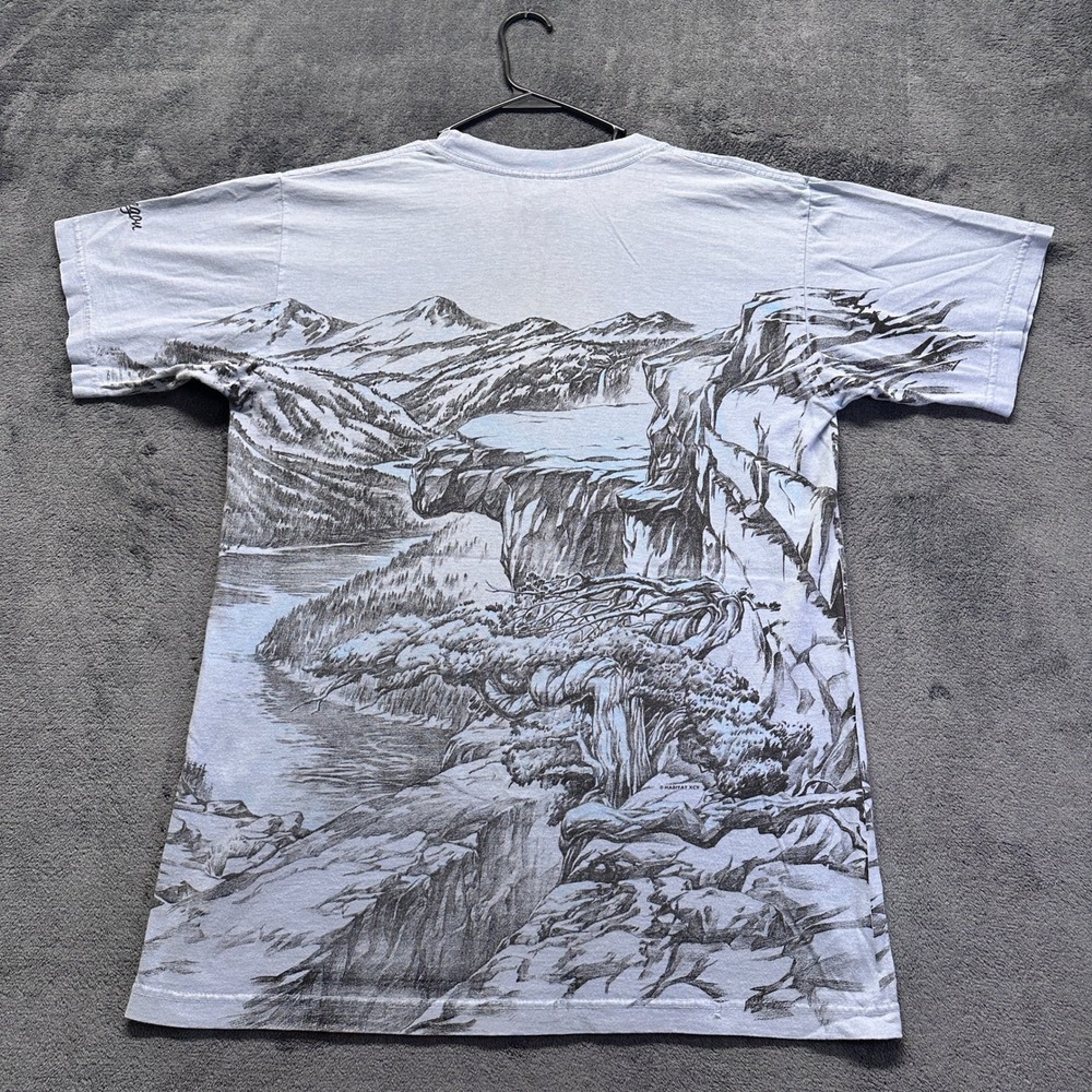 Vintage Habitat Wilderness T-Shirt Mens Large Blue Howling Wolf Oregon AOP - Picture 6 of 8